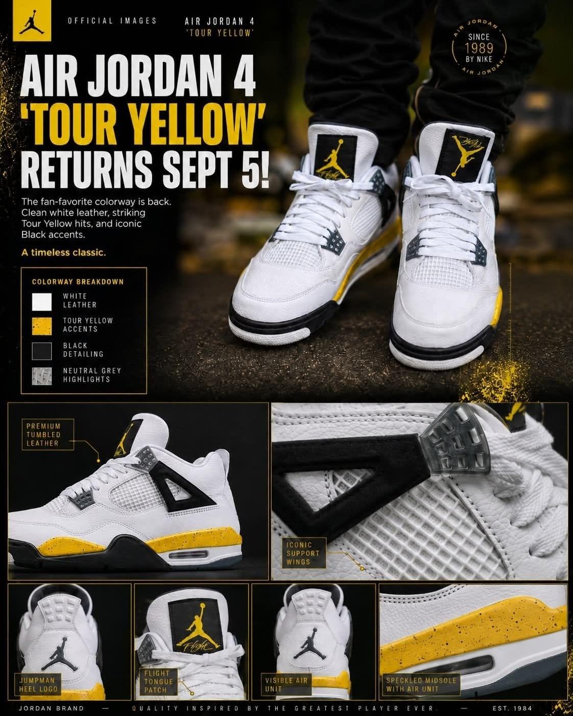 爷青回!AJ4 Tour Yellow 时隔20年重磅复刻!